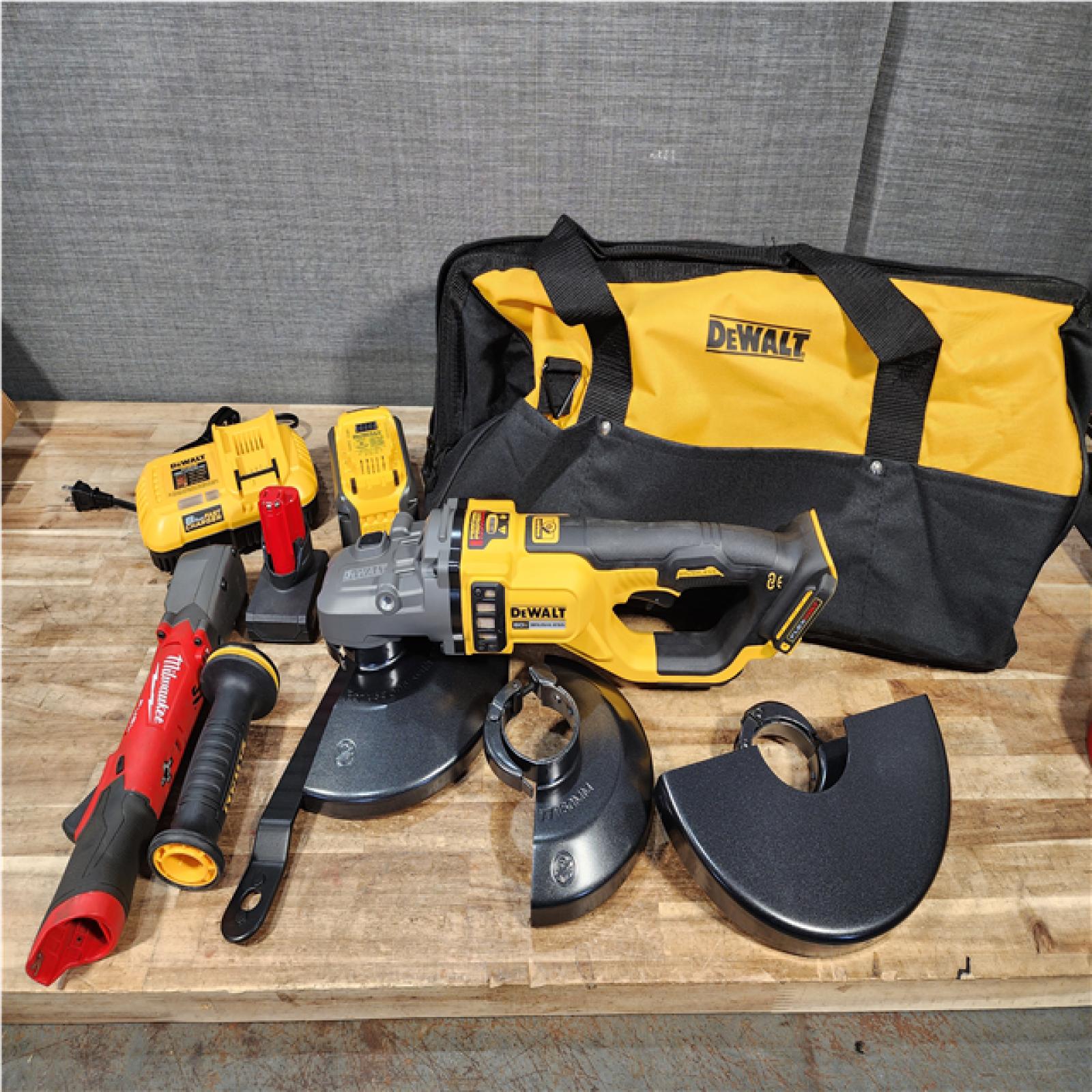 Houston Location AS-IS DEWALT Grinder Kit and Milwaukee Electric Ratchet and Batteries QTY/2 and Charger