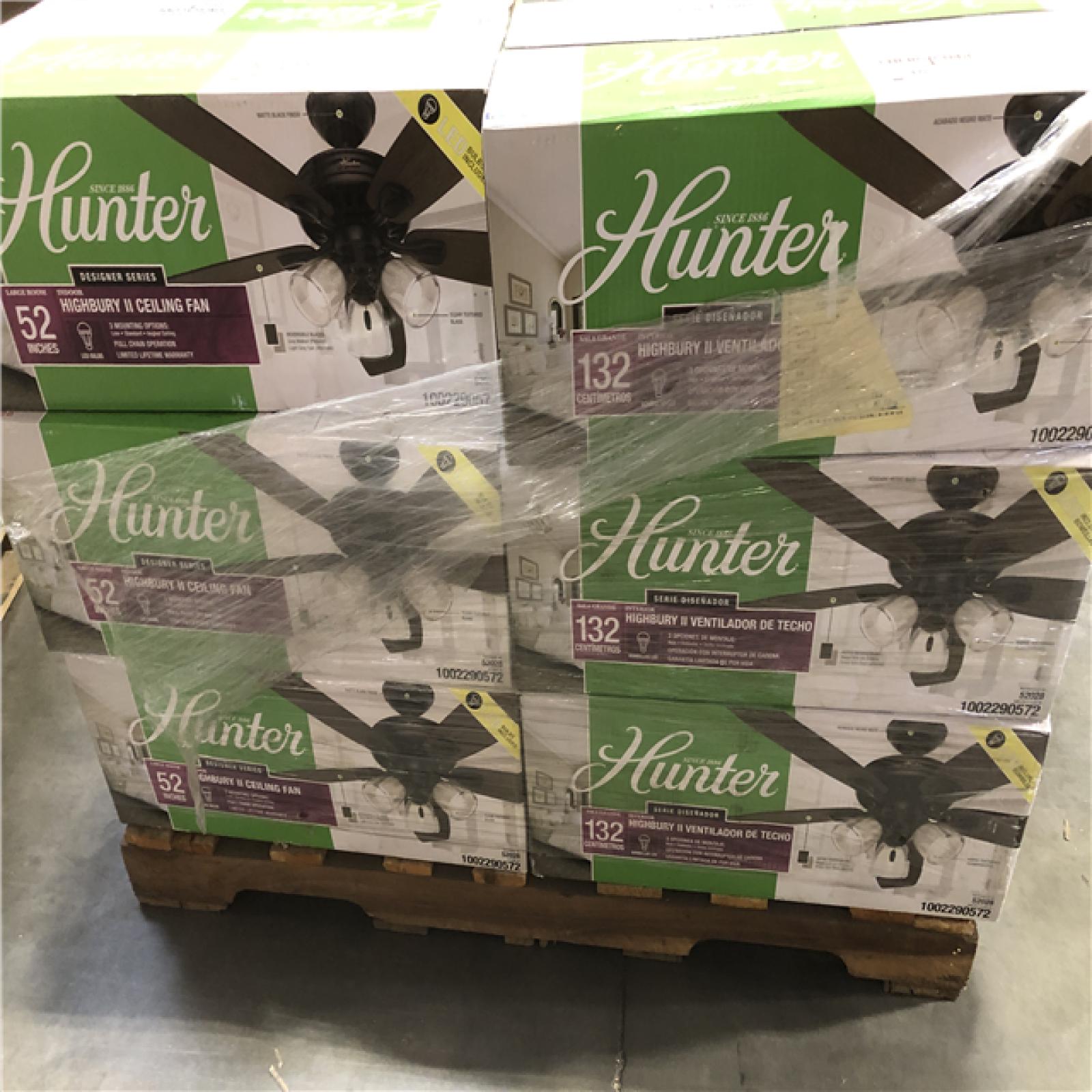 DALLAS LOCATION - Hunter Highbury II 52 In. LED Indoor Matte Black Ceiling Fan With Light Kit PALLET-(16 UNITS)