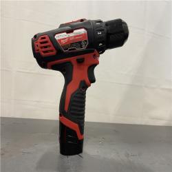AS-IS - MILWAUKEE M12 12V Lithium-Ion Cordless 3/8 in. Drill/Driver Kit with Two 1.5 Ah Batteries, Charger and Tool Bag