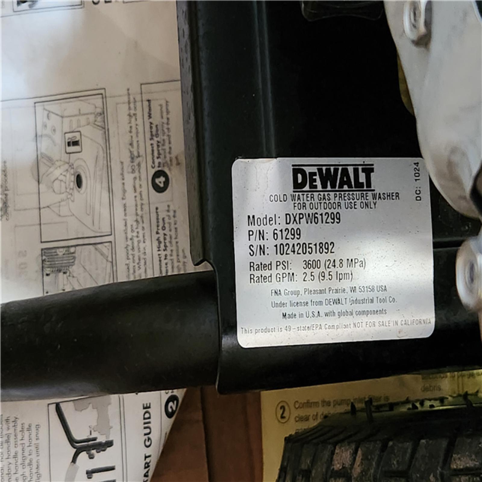 Phoenix AS-IS DEWALT 3600 PSI 2.5 GPM Cold Water Gas Professional Pressure Washer with HONDA GX200 Engine
