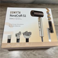 AS-IS Gomyth - 5-in-1 Hair Dryer & Multi-Styler  1300W High-Speed Ionic Hair Blower  No Heat Damage  Foldable & Dual Voltage for Travel - Pearly White & Bro