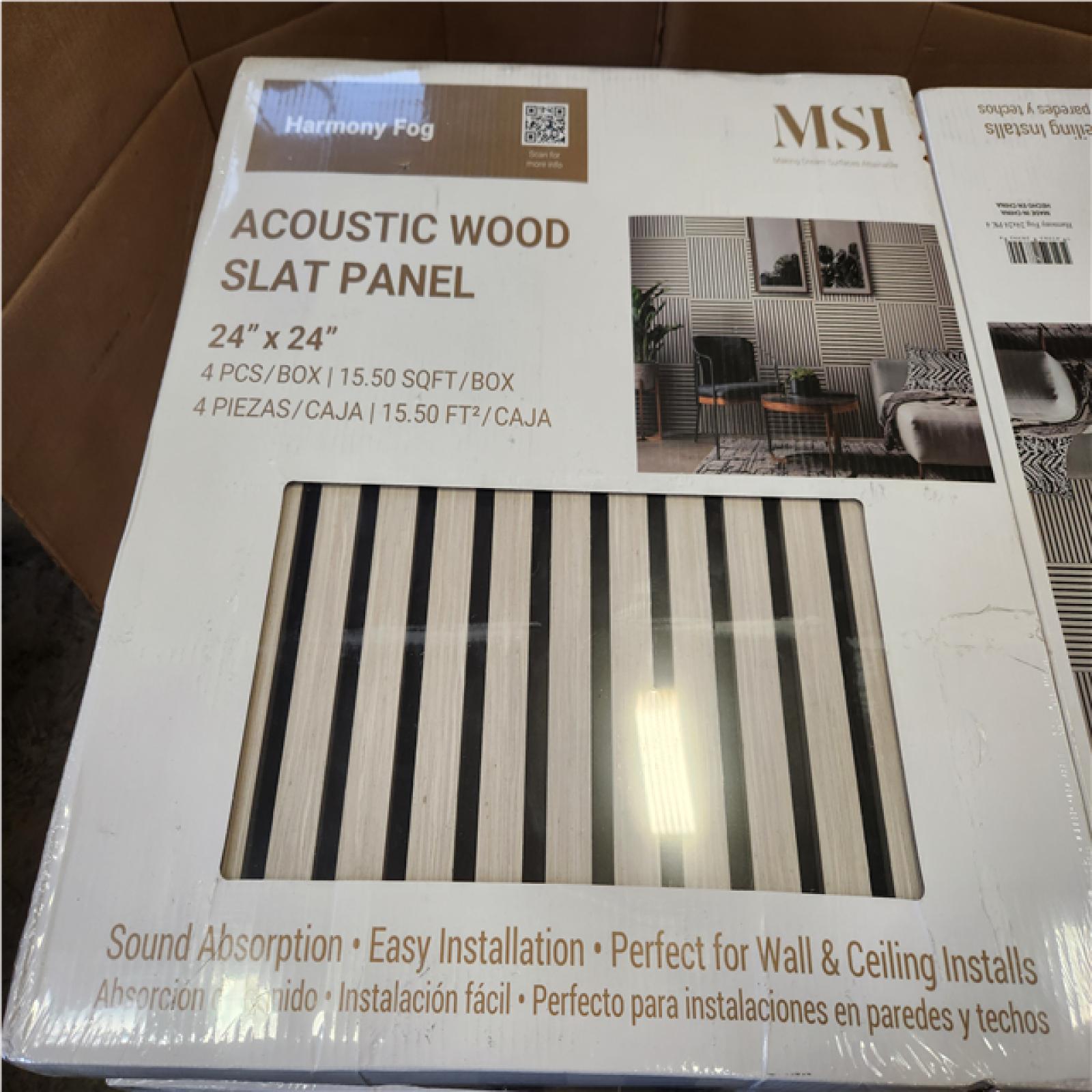 Phoenix NEW MSI Harmony Fog 24 in. x 24 in. Gray Light Wood Slat Decorative Acoustic Sound Absorbing Panels (36-Packs/558 sq. ft.)