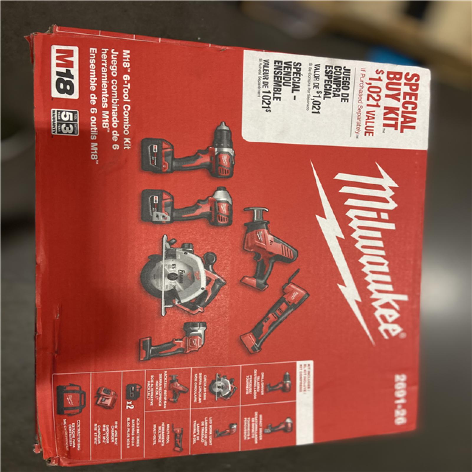 AS-IS - Milwaukee M18 18V Lithium-Ion Cordless Combo Kit (6-Tool) with Two 3.0 Ah Batteries, 1 Charger, 1 Tool Bag