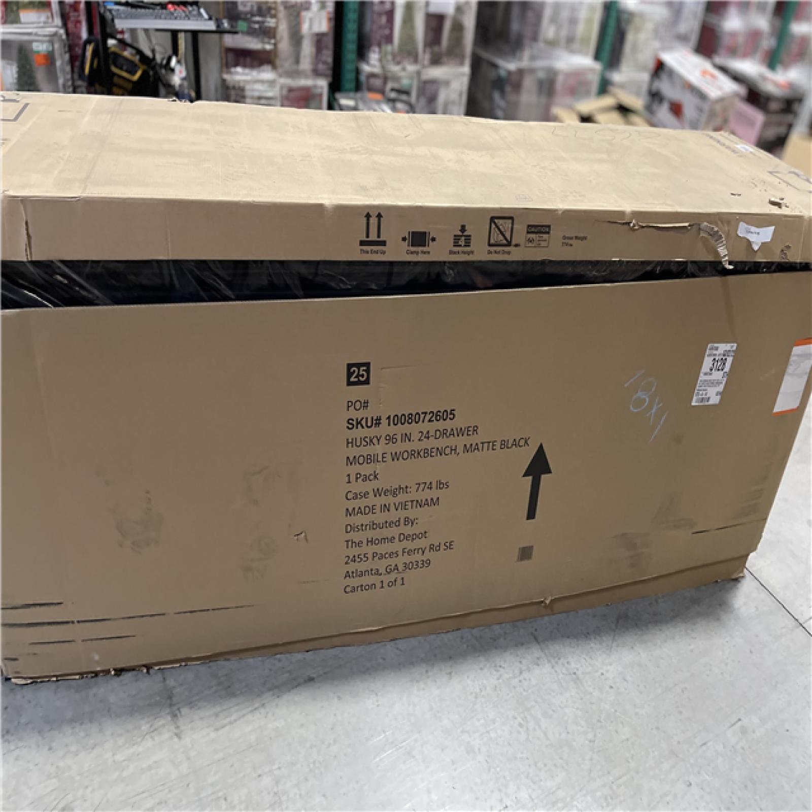 DALLAS LOCATION - Husky Tool Storage Heavy Duty 96 in. W x 24 in. D Matte Black Mobile Workbench Cabinet with Stainless Steel Top