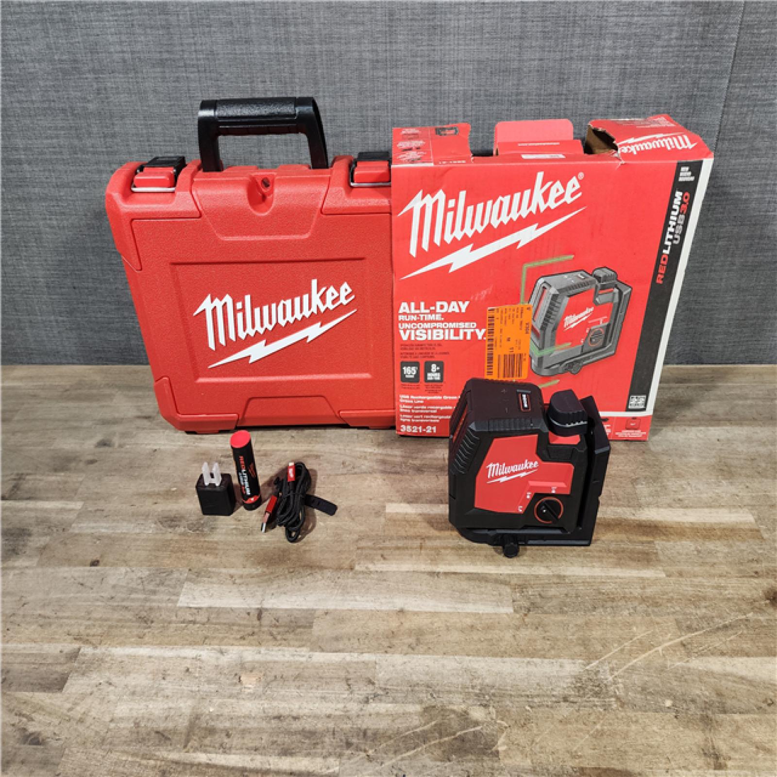 HOUSTON LOCATION - AS-IS (APPEARS LIKE NEW) Milwaukee 100 ft. REDLITHIUM Lithium-Ion USB Green Rechargeable Cross Line Laser Level with Charger