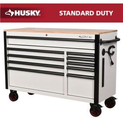 Phoenix NEW Husky Standard-Duty 52 in. W 10-Drawer Matte White w/ Carbon Fiber Trim Mobile Workbench Cabinet and Solid Wood Top