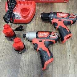 AS-IS   Milwaukee M12 12V Lithium-Ion Cordless Drill Driver/Impact Driver Combo Kit with Two 1.5Ah Batteries, Charger and Bag (2-Tool)