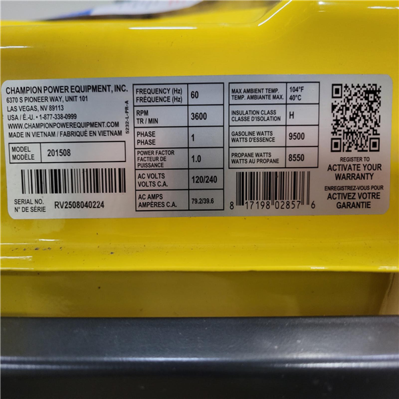 CALIFORNIA AS-IS CHAMPION 12000 PORTABLE GENERATOR