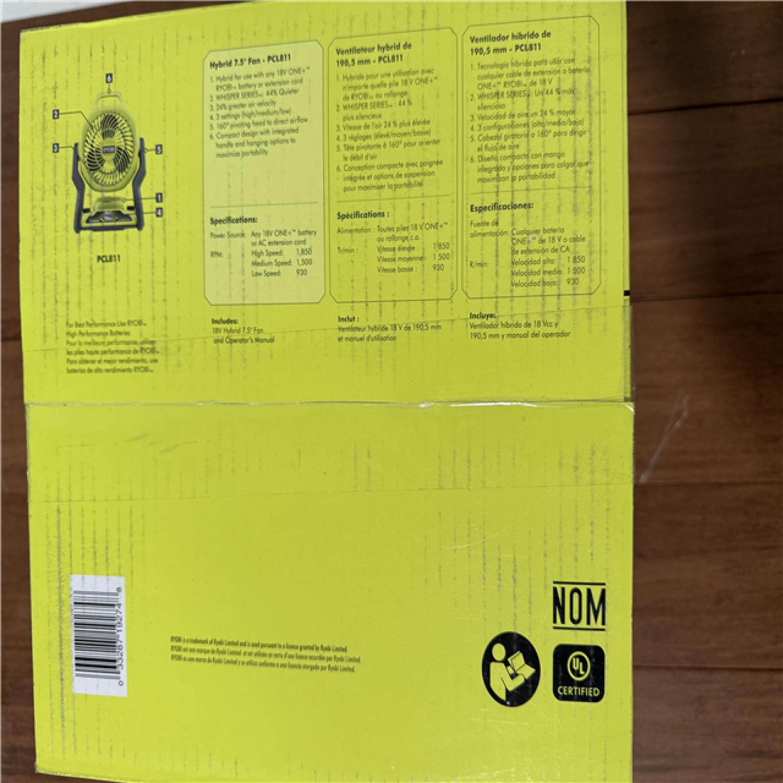 California NEW/Sealed Box Ryobi One+ 18V Hybrid 7.5 Fan (Tool Only)