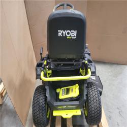 CALIFORNIA AS-IS RYOBI R1 80 HP BRUSHLESS LITHIUM BATTERY CORLESS ELETRIC 30 IN. RIDING LAWN MOWER W/ CHARGER