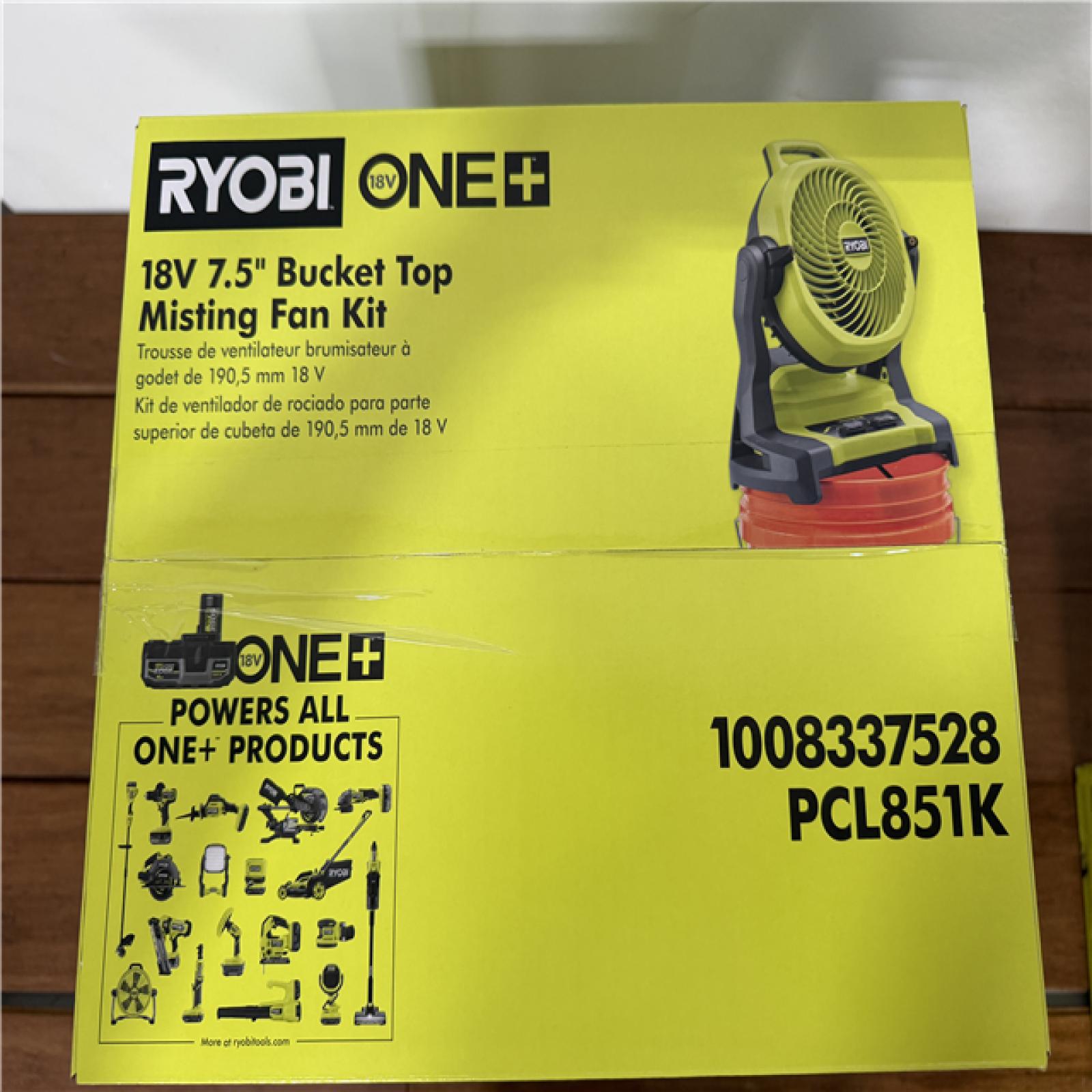 California New Ryobi 18V 7'5 Bucket Top Misting Fan Kit includes (1) Battery & Charger