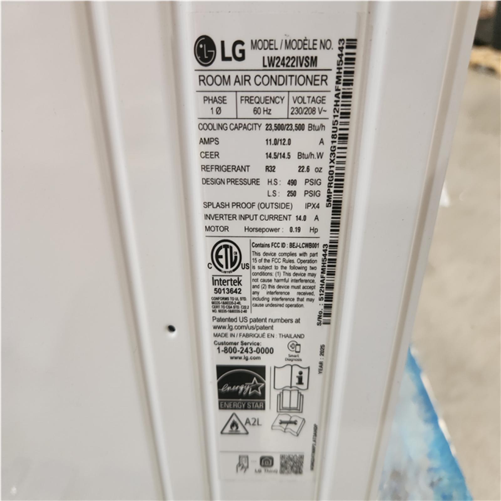 Phoenix AS-IS LG 23,500 BTU 230/208-Volt Window Air Conditioner Unit Cools 1450sq. ft. w/ Dual Inverter,Wi-Fi Enabled and Remote in White