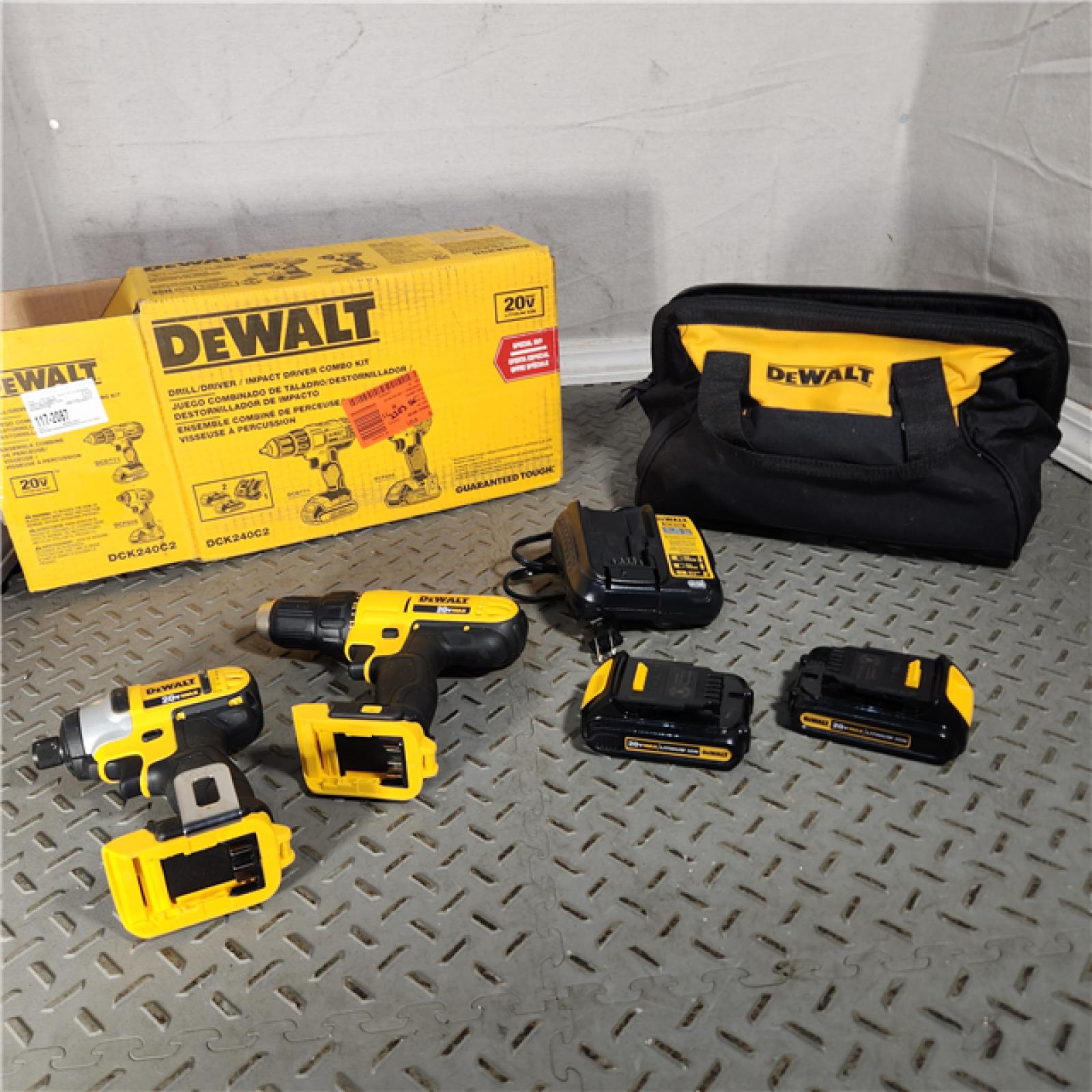 Houston Location - AS-IS DeWalt DCK240C2 20-Volt Max Drill/Driver & Impact Driver Combo Kit  1/2 in.  (2) Batteries - Appears IN GOOD Condition