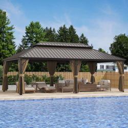 Phoenix NEW GAZEBEST 14 ft. x 24 ft. Double Galvanized Steel Roof Aluminum Frame Outdoor Patio Hardtop Gazebo with Netting and Curtain