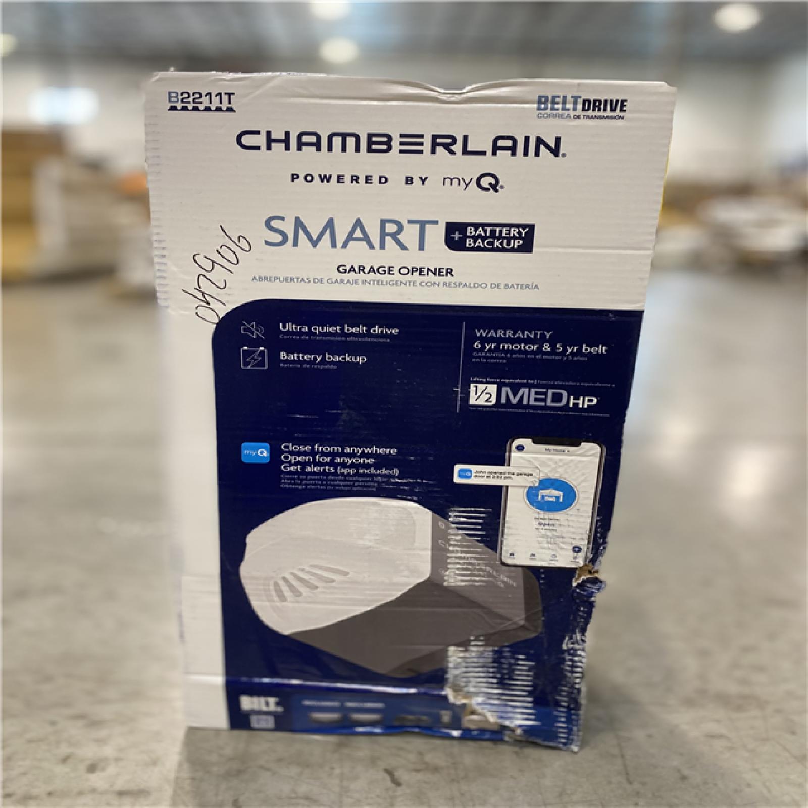 NEW! - Chamberlain B2211T 1/2 HP Smart Quiet Belt Drive Garage Door Opener with Battery Backup