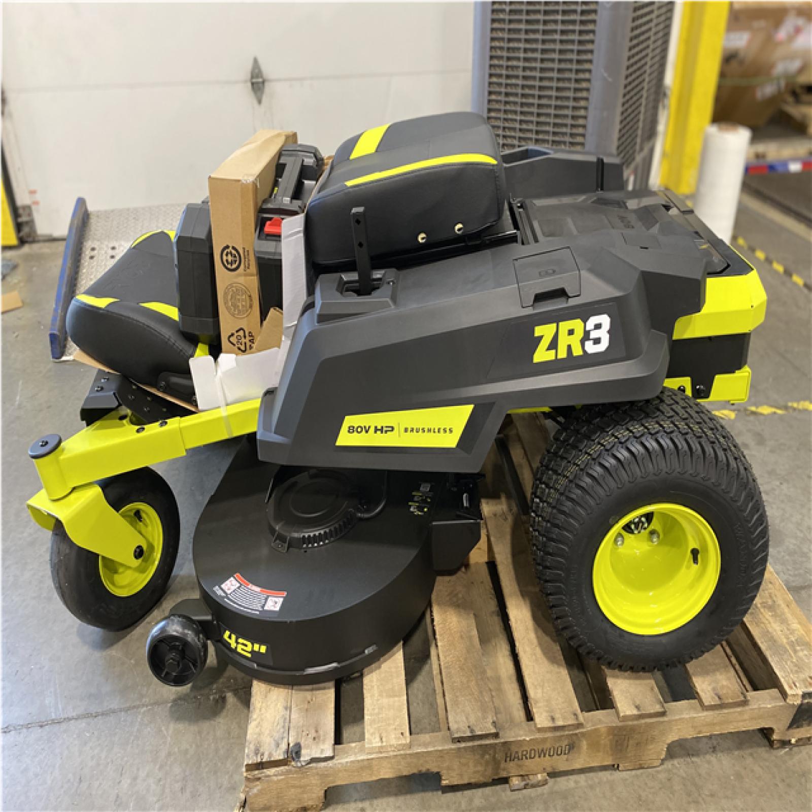 DALLAS LOCATION - AS-IS RYOBI ZR3 80V HP Brushless Electric 42 in. Zero Turn Riding Mower with (2) 14.0 Ah Batteries and Charger