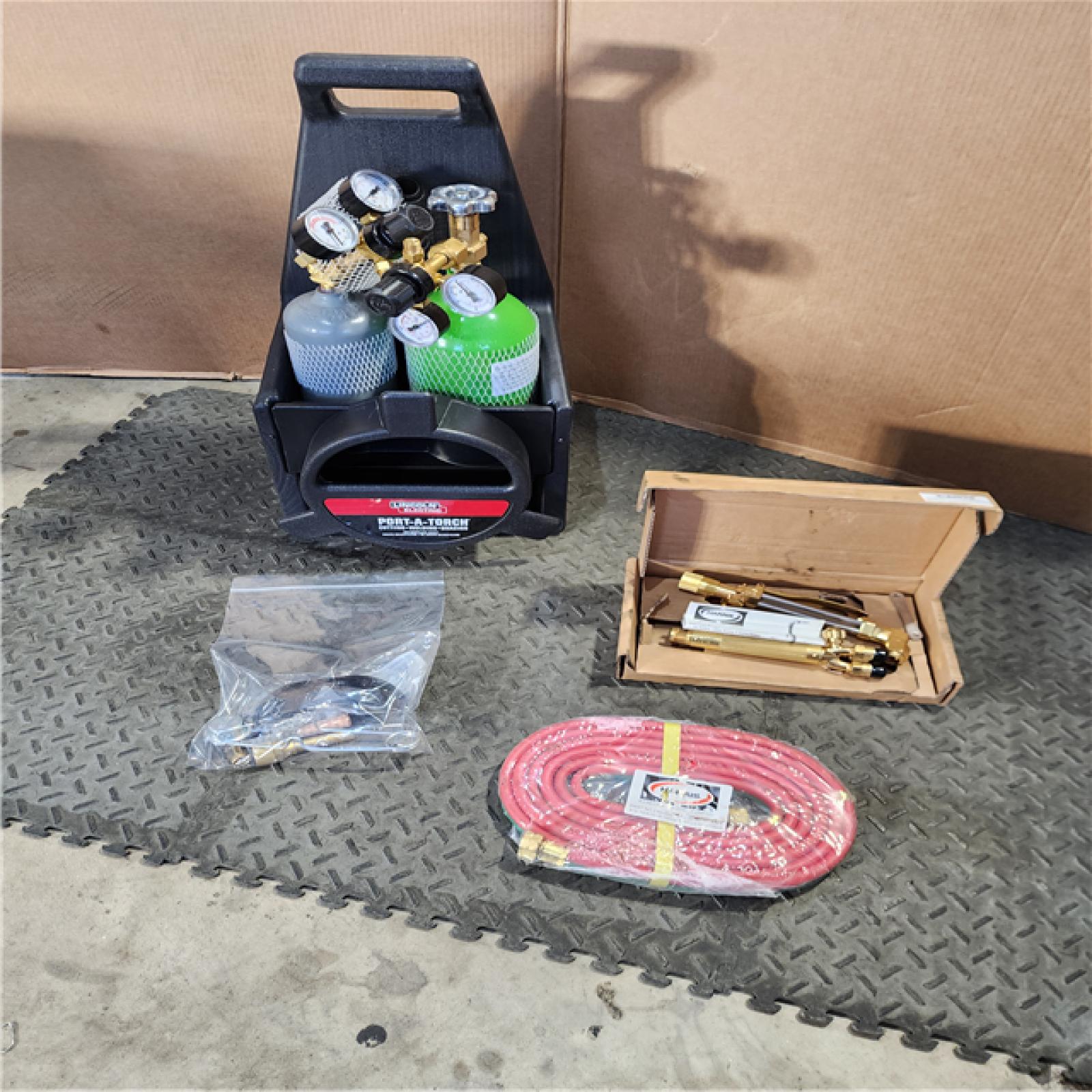 HOUSTON LOCATION - AS-IS Lincoln Electric Port-a-Torch Kit with Oxygen and Acetylene Tanks and 3/16 in. X 12 Ft. Hose  for Cutting Welding and Brazing