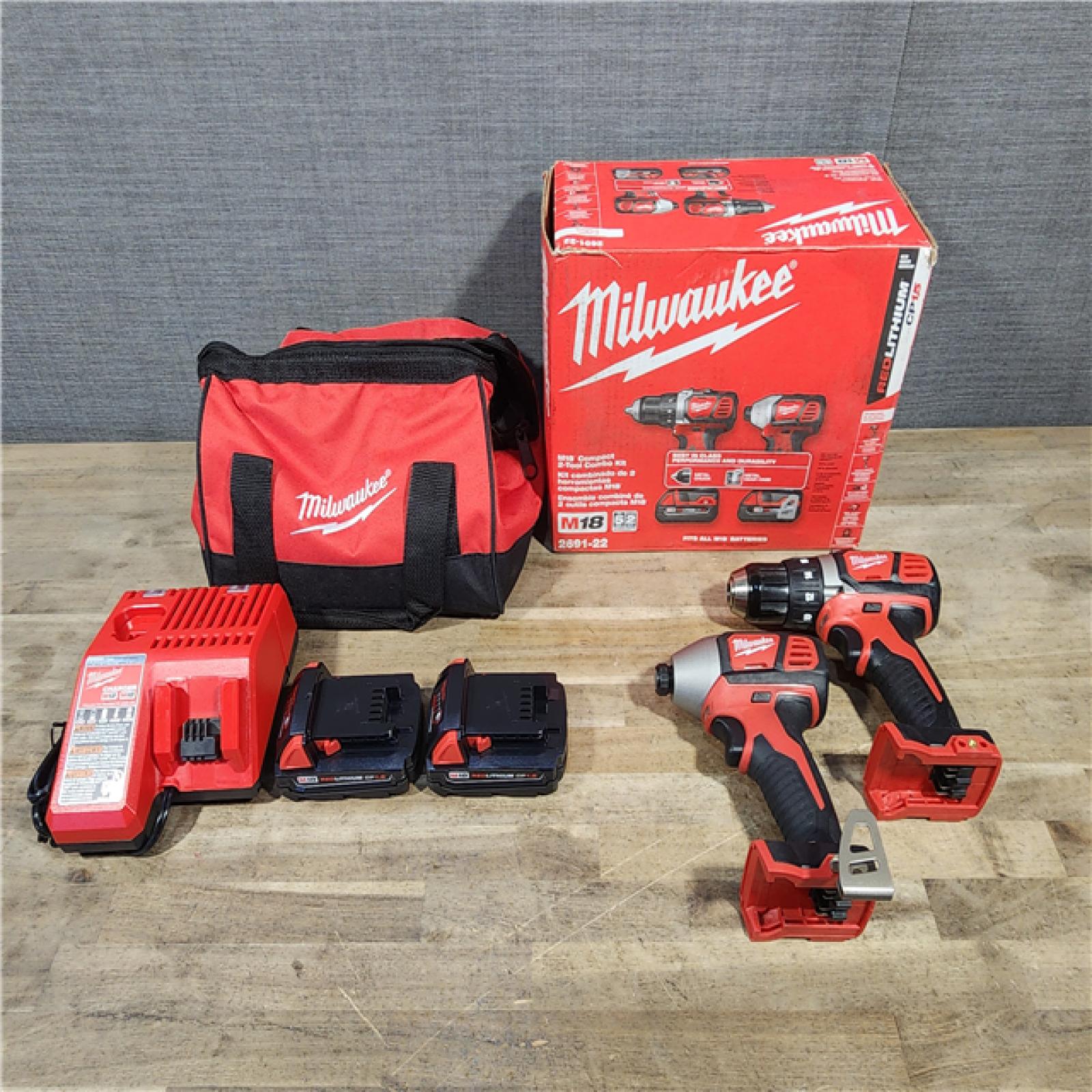 HOUSTON LOCATION - AS-IS Milwaukee 18V Cordless Brushed 2-Tool Drill/Driver and Impact Driver Kit