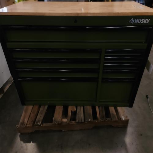 Phoenix LIKE NEW Husky Standard-Duty 52 in. W 10-Drawer Matte Army Green Mobile Workbench Cabinet with Solid Wood Top