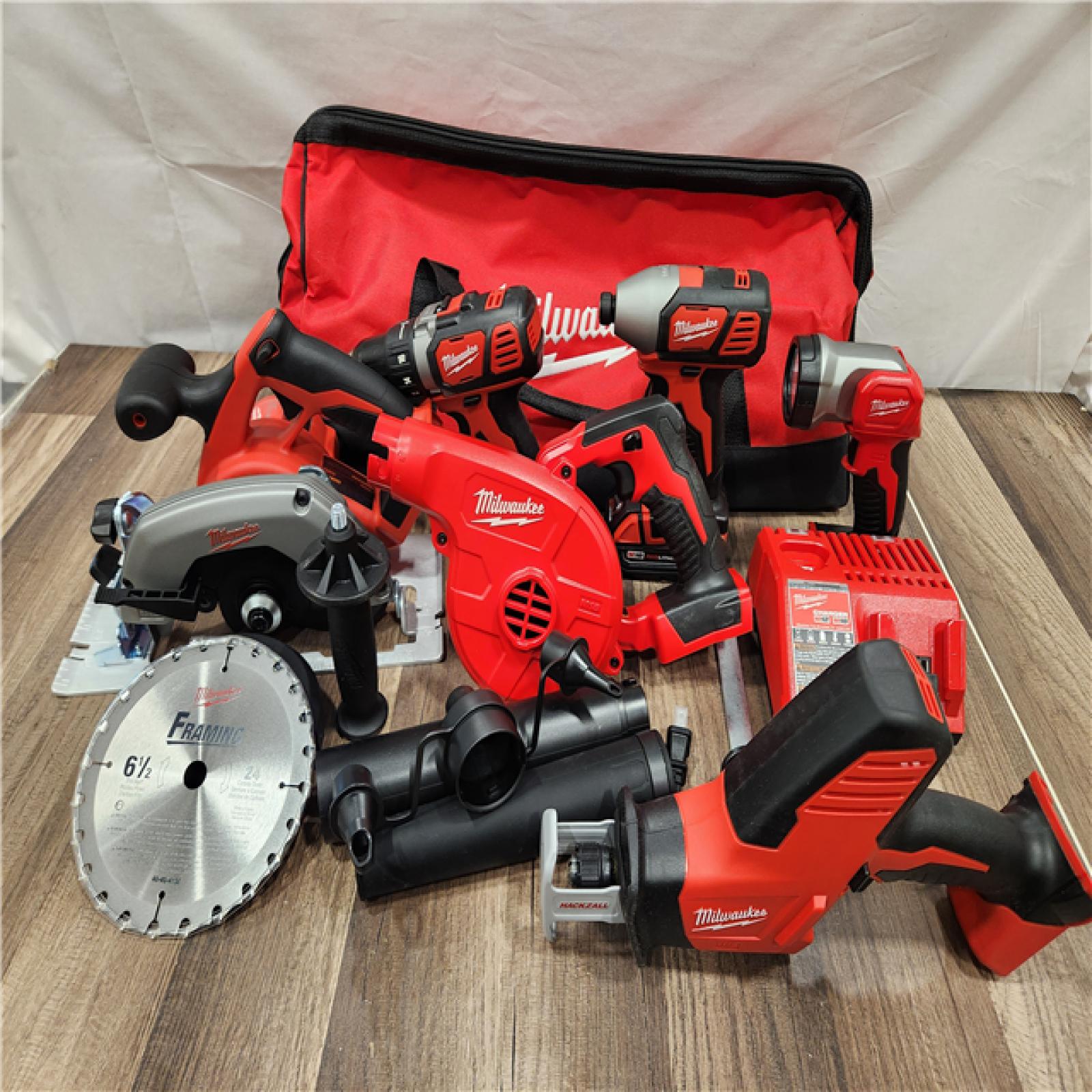 AS-IS- Milwaukee M18 18-Volt Lithium-Ion Cordless 9-Tool Combo Kit with 2-Batteries  Charger and Tool Bag