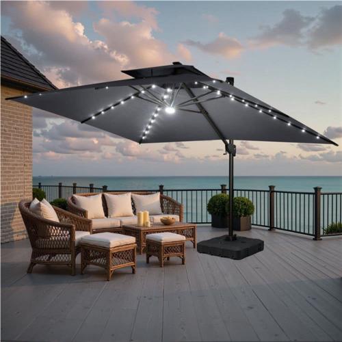 Phoenix NEW Crestlive Products 13 ft. x 10 ft. Solar Powered Patio Cantilever Umbrella with 350 lbs. Base Outdoor Offset Umbrella in Black