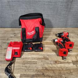 HOUSTON LOCATION - AS-IS Milwaukee M18 18V Lithium-Ion Brushless Cordless Compact Drill/Impact Combo Kit (2-Tool) W/(2) 2.0 Ah Batteries  Charger & Bag