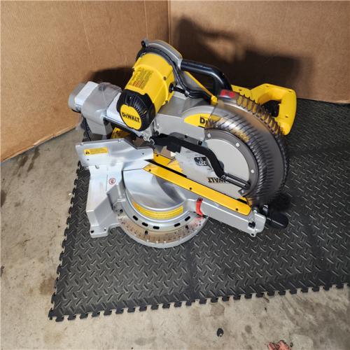 HOUSTON LOCATION - AS-IS (APPEARS LIKE NEW) DEWALT 15 Amp Corded 12 in. Double Bevel Sliding Compound Miter Saw, Blade Wrench and Material Clamp