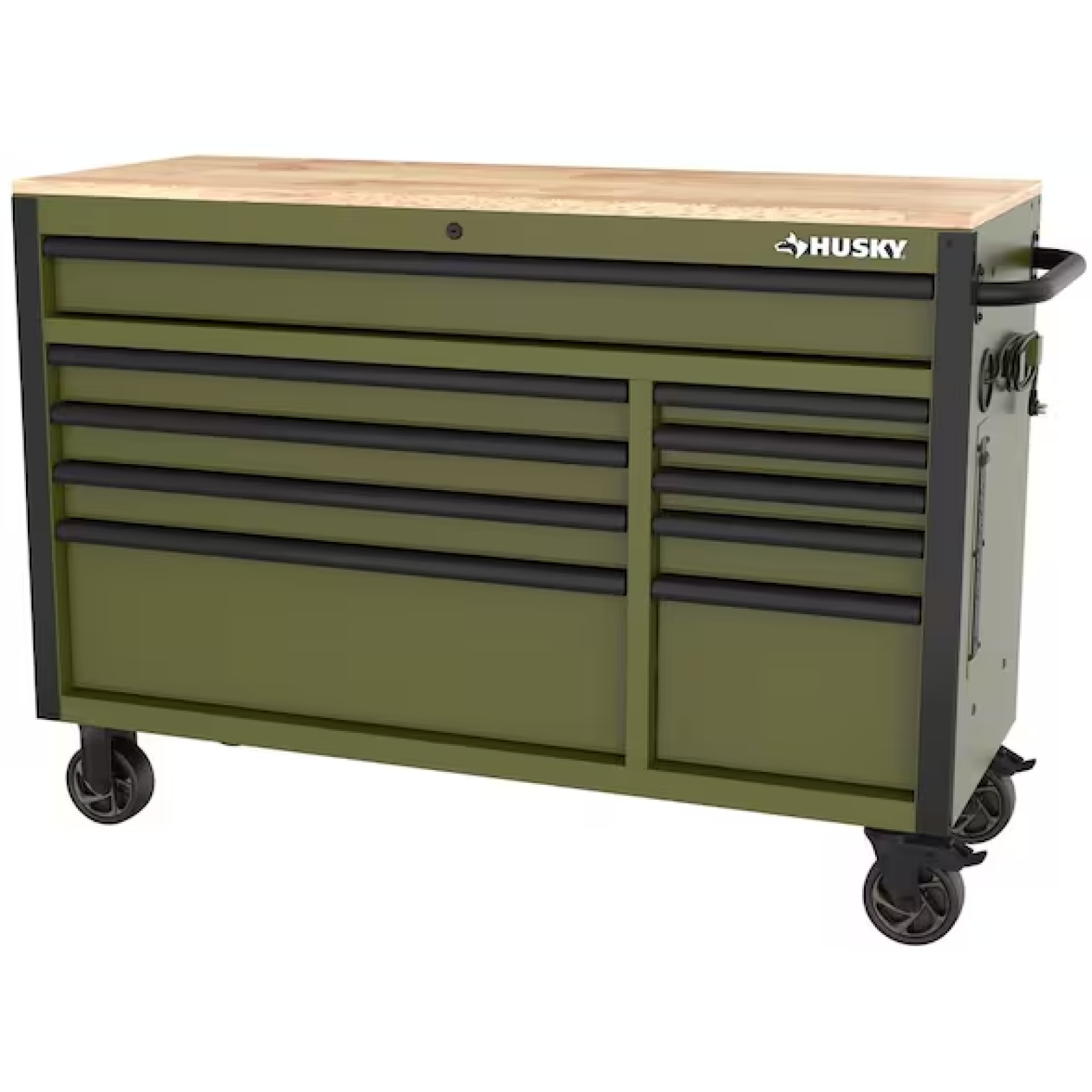 DALLAS LOCATION- AS-IS HUSKY Standard-Duty 52 in. W 10-Drawers Workbench Matte Army Green/Woodtop