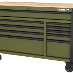 DALLAS LOCATION- AS-IS HUSKY Standard-Duty 52 in. W 10-Drawers Workbench Matte Army Green/Woodtop