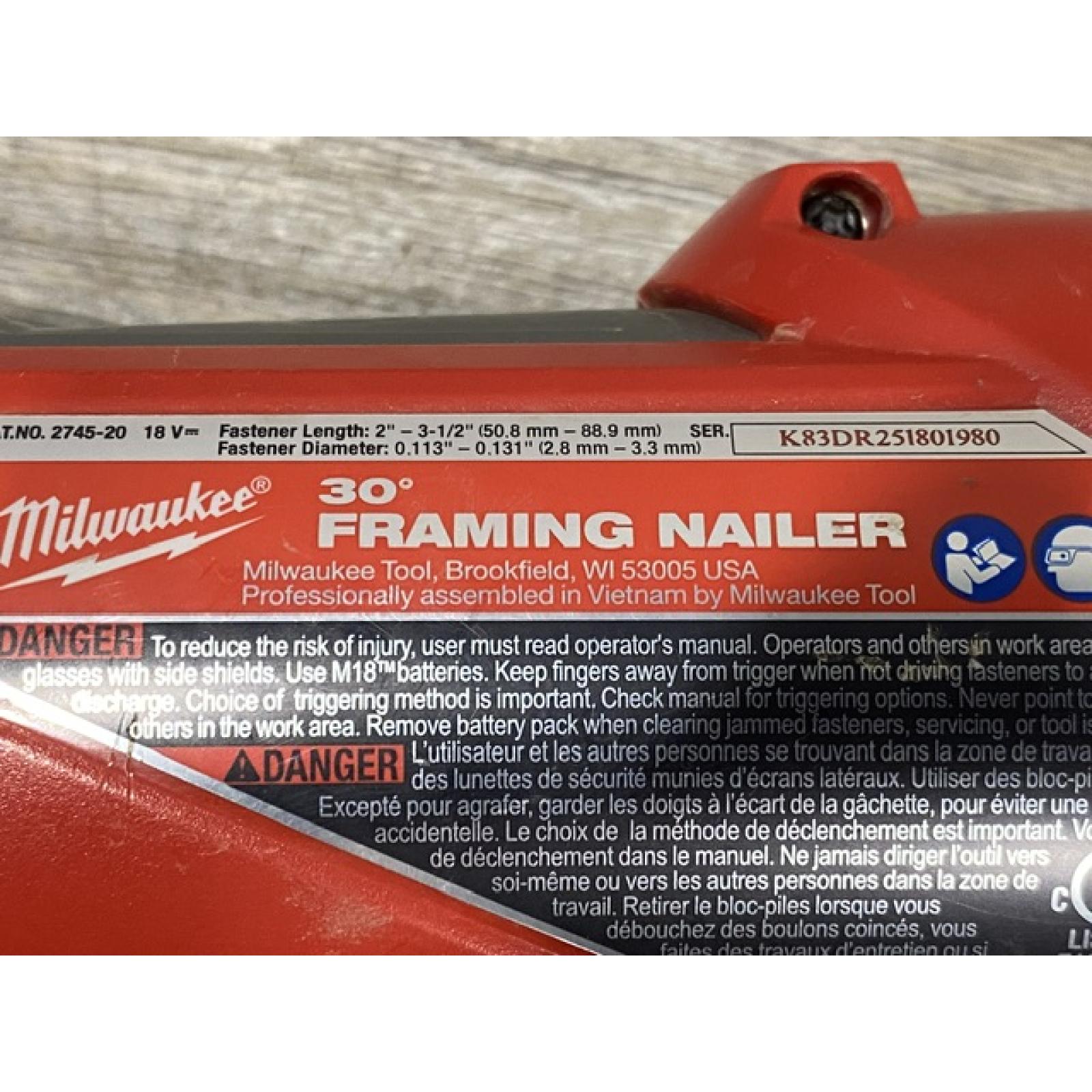 AS-IS Milwaukee FUEL 3-1/2 in. 18-Volt 30-Degree Lithium-Ion Brushless Cordless Framing Nailer (Tool-Only)