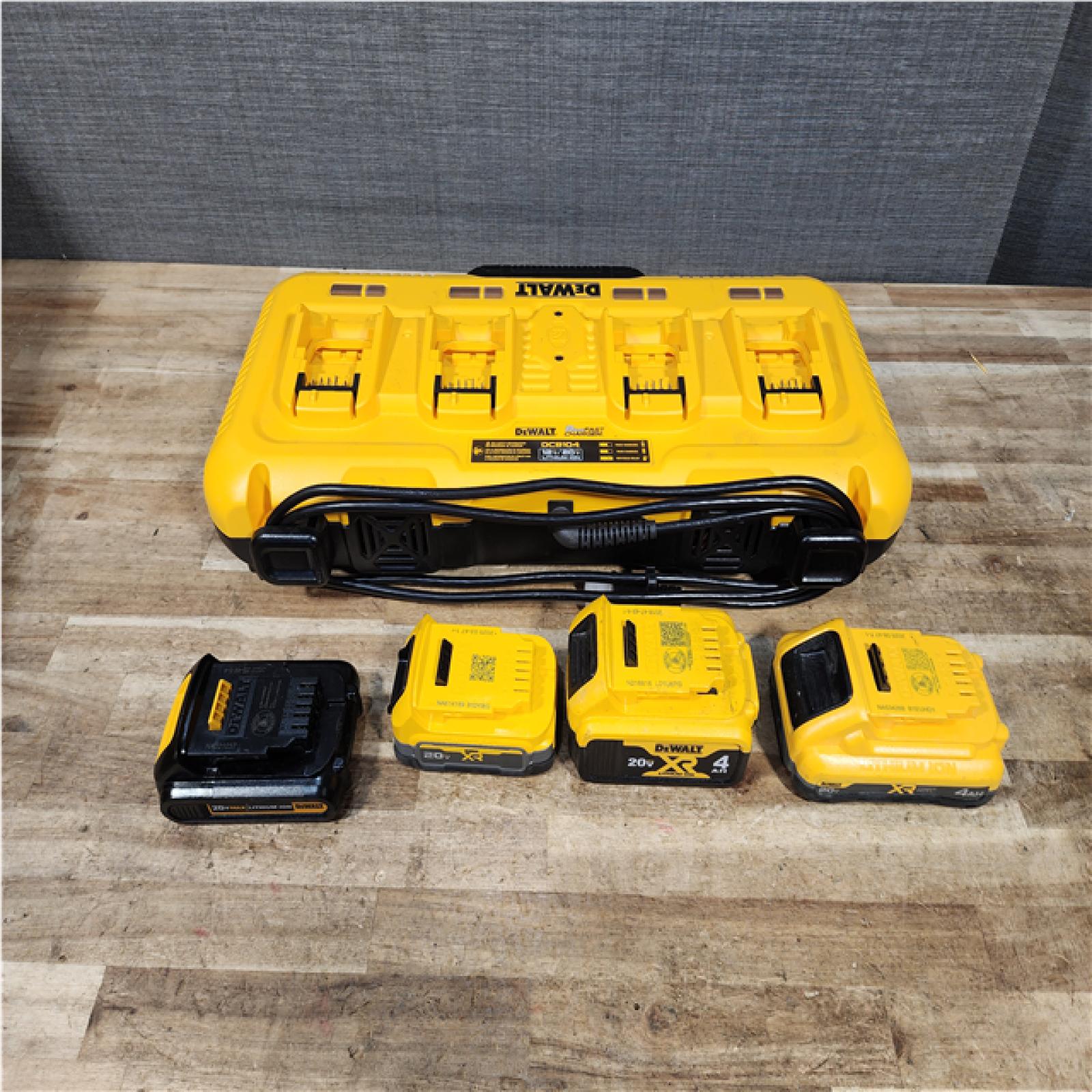 Houston Location AS-IS Charger for Dewalt 12V/20V Max 4-Port and Batteries QTY/4