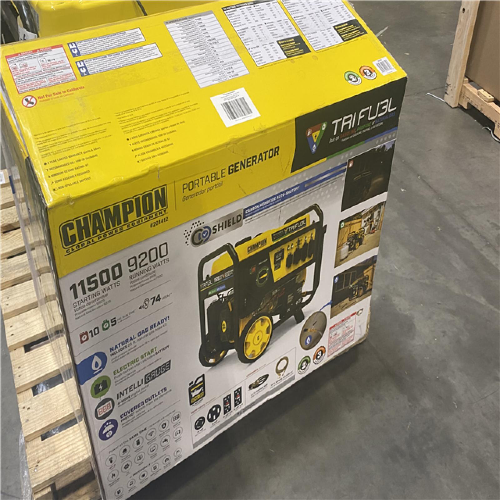 Dallas Location - As-Is Champion Power Equipment 11 500/9 200-Watt Gas Tri-Fuel Portable Generator