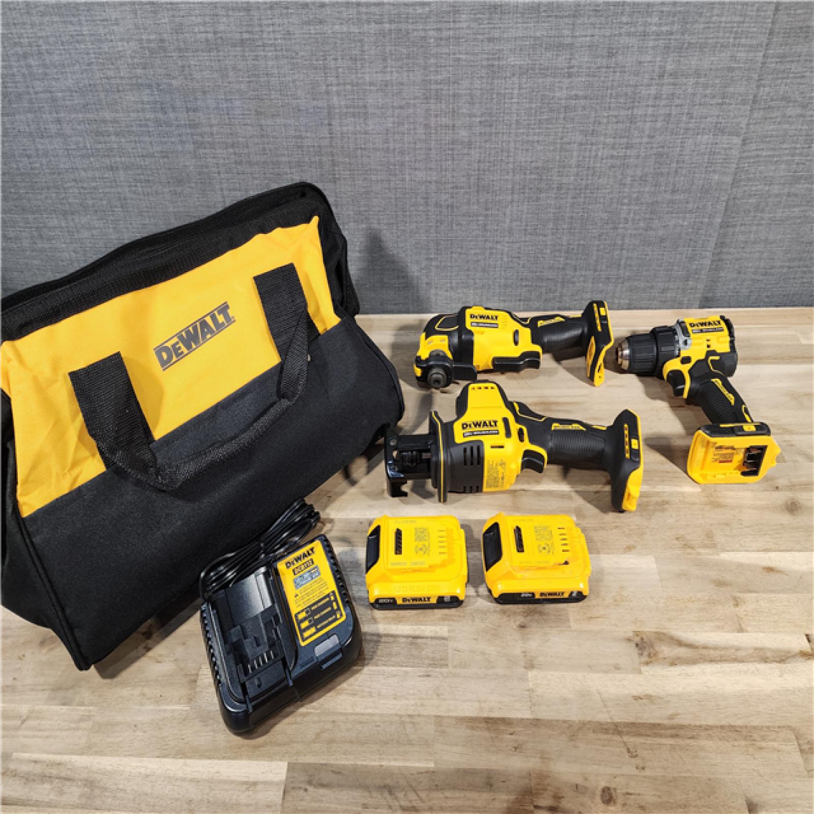 HOUSTON LOCATION - AS-IS DeWalt 20V MAX ATOMIC Cordless Brushless 3 Tool Combo Kit