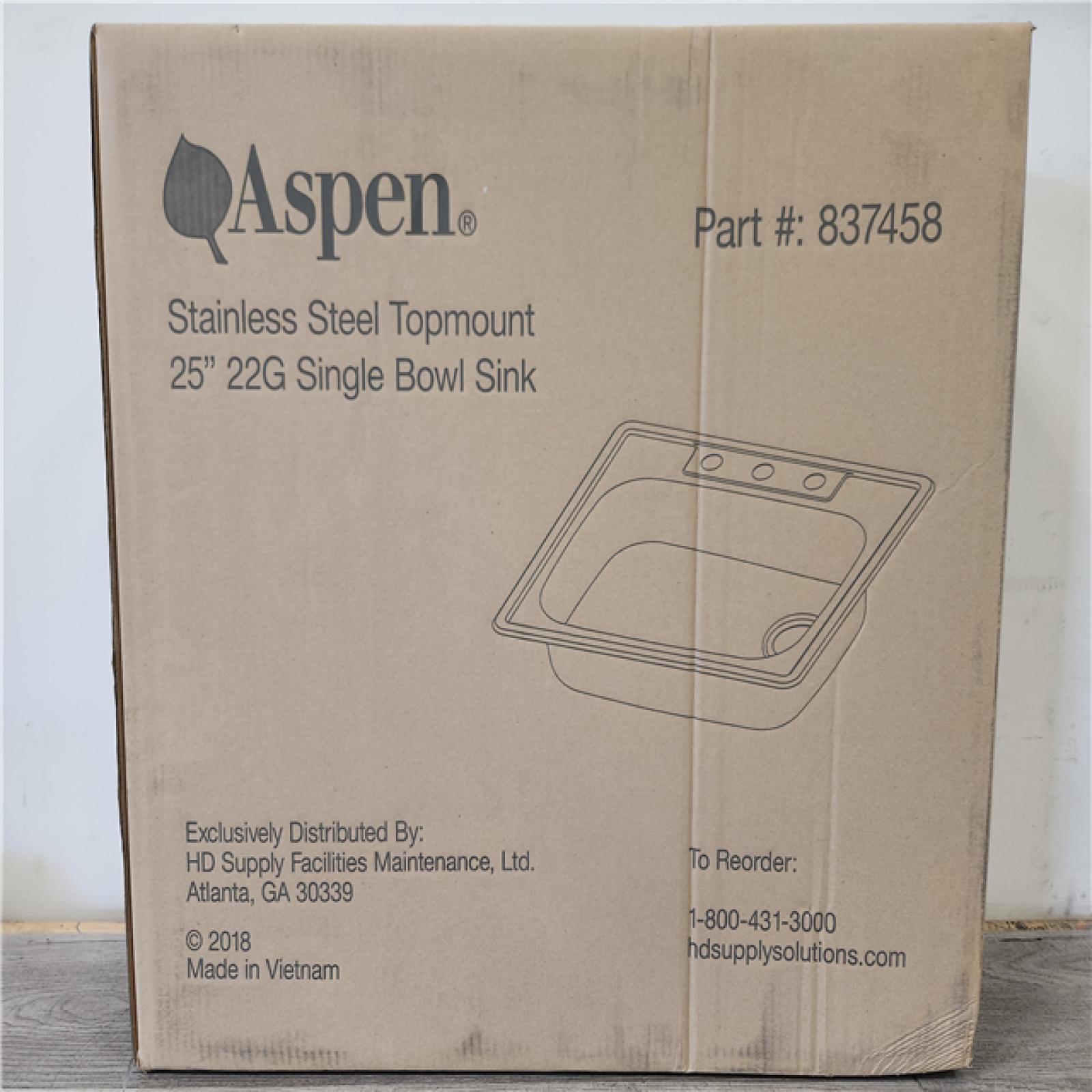 Phoenix Location NEW Aspen Stainless Steel Top mount 25 22G Single Bowl Sink Pallet (26 Sinks) (SEALED)