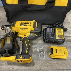 AS-IS DEWALT 20V MAX Lithium-Ion 15-Degree Electric Cordless Roofing Nailer Kit