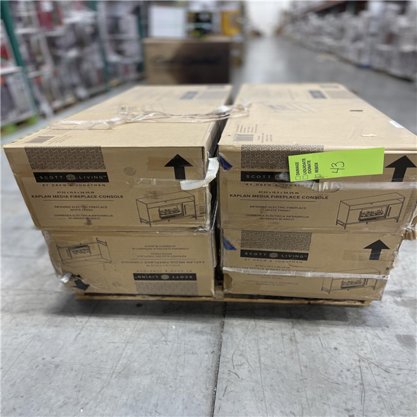 DALLAS LOCATION - SCOTT LIVING KAPLAN 48 in. Freestanding Media Console Wooden Electric Fireplace in White PALLET-(4 UNITS)