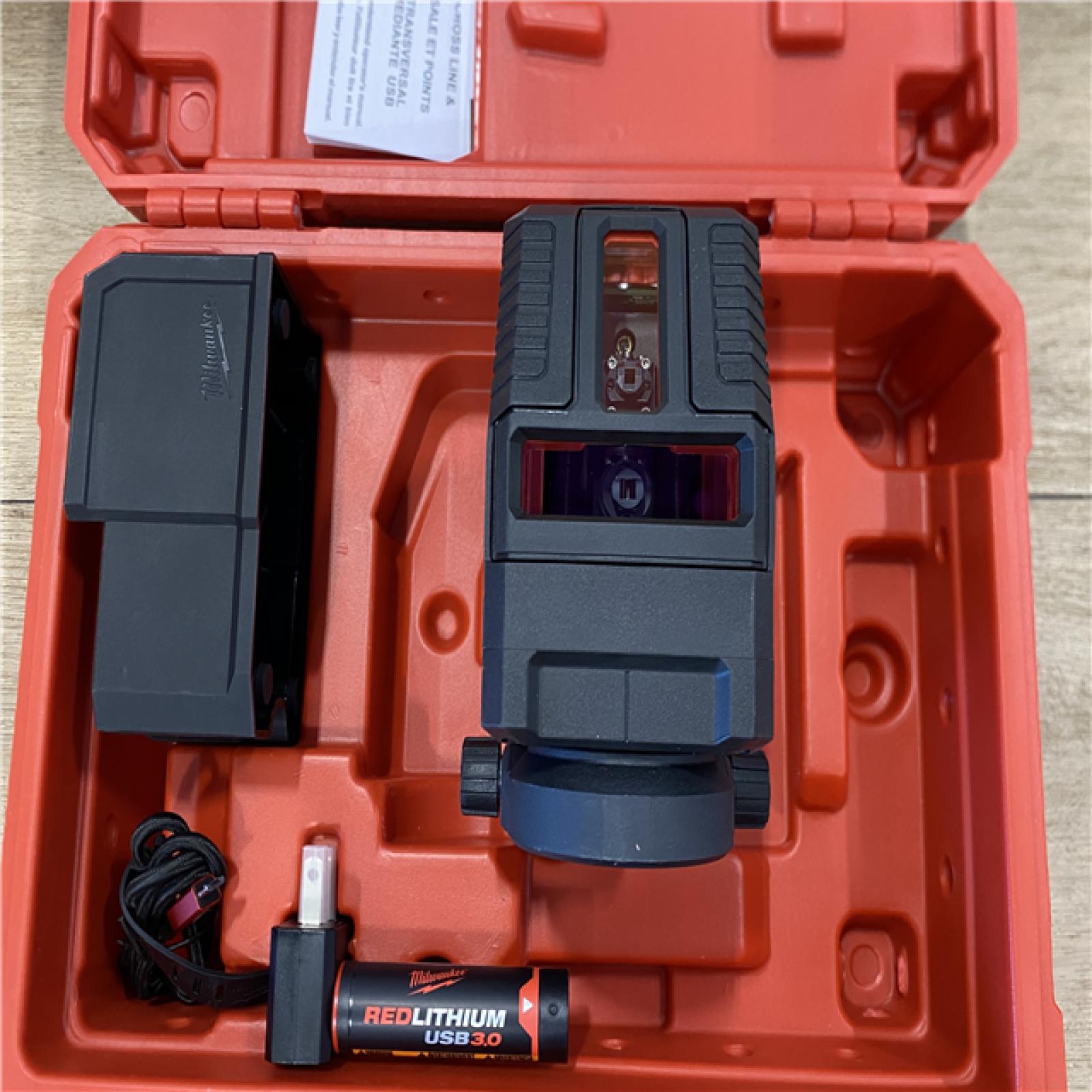 AS-IS Milwaukee Green 100 ft. Cross Line and Plumb Points Rechargeable Laser Level with REDLITHIUM Lithium-Ion