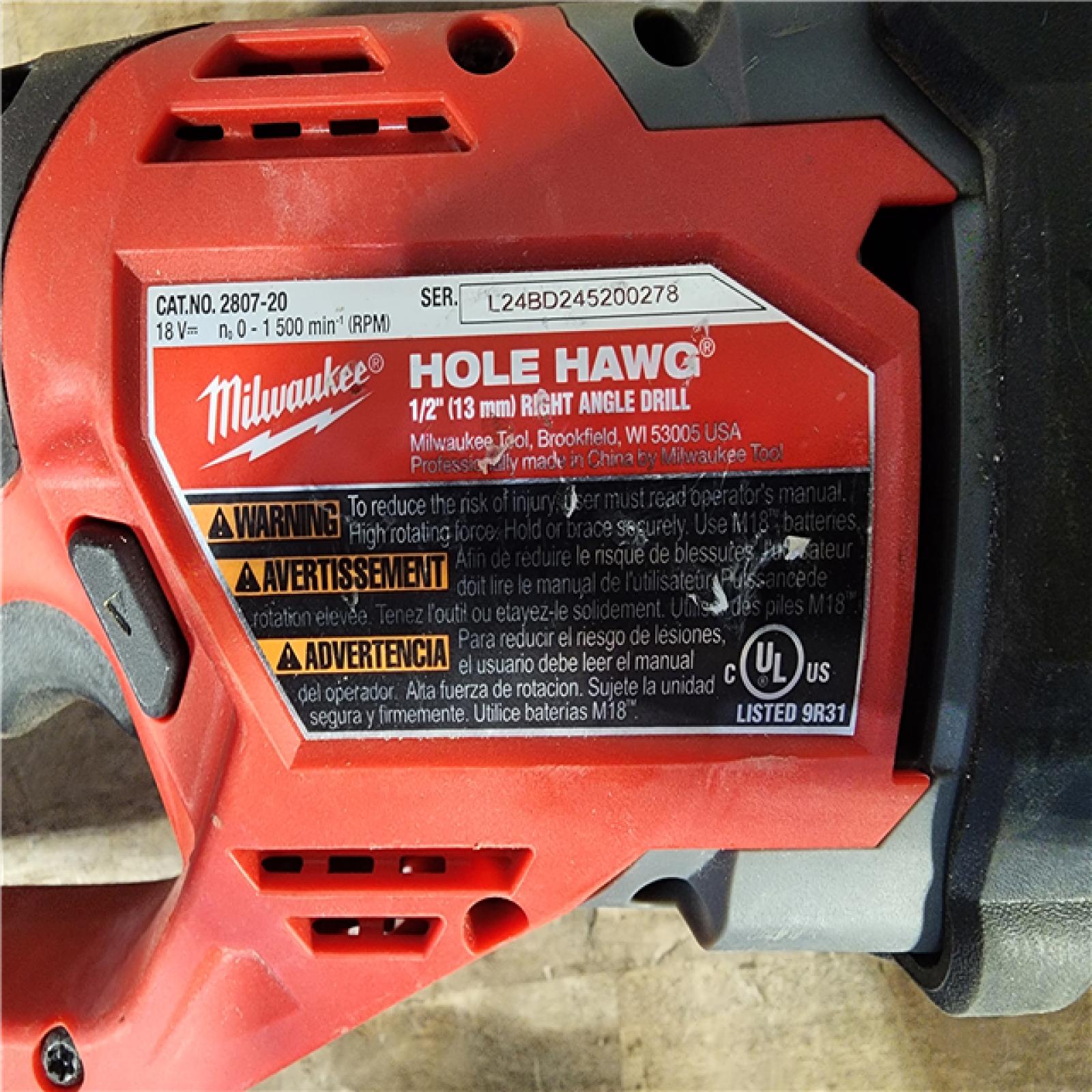 HOUSTON LOCATION - AS-IS Milwaukee M18 FUEL GEN II Brushless Cordless 1/2 in. Hole Hawg Right Angle Drill (Tool-Only)