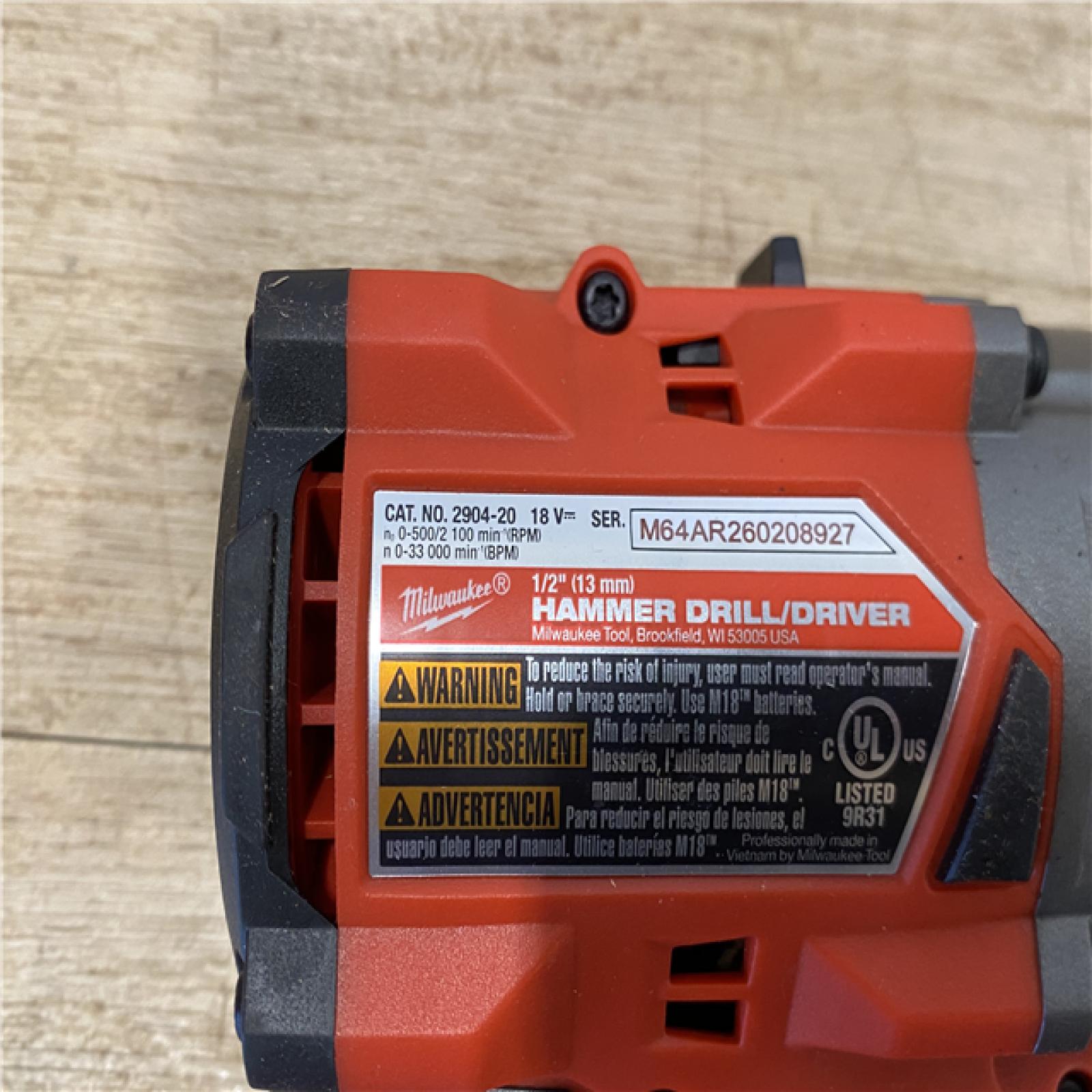AS-IS Milwaukee M18 FUEL 18V Lithium-Ion Brushless Cordless Hammer Drill (Tool-Only) W/SHOCKWAVE Carbide Hammer Drill Bit Set (5-Piece)