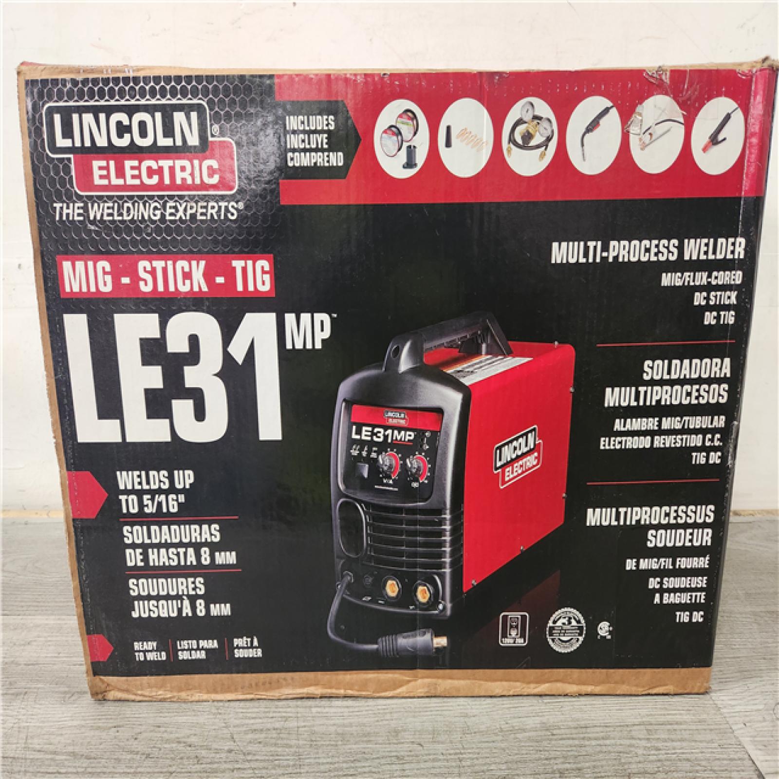 Phoenix Location Lincoln Electric 140 Amp LE31MP Multi-Process Stick/MIG/TIG Welder Kit with Magnum Pro 100L Gun, Sample Spool , 2 Flux-Cored Wire, 120V