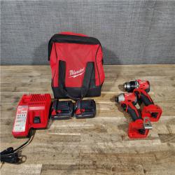 HOUSTON LOCATION - AS-IS Milwaukee M18 18V Lithium-Ion Brushless Cordless Compact Drill/Impact Combo Kit (2-Tool) W/(2) 2.0 Ah Batteries  Charger & Bag