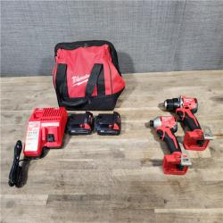 HOUSTON LOCATION - AS-IS Milwaukee M18 18V Lithium-Ion Brushless Cordless Compact Drill/Impact Combo Kit (2-Tool) W/(2) 2.0 Ah Batteries  Charger & Bag