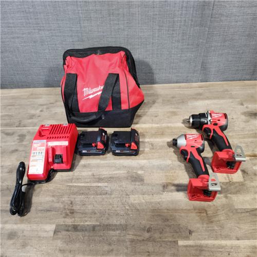 HOUSTON LOCATION - AS-IS Milwaukee M18 18V Lithium-Ion Brushless Cordless Compact Drill/Impact Combo Kit (2-Tool) W/(2) 2.0 Ah Batteries  Charger & Bag