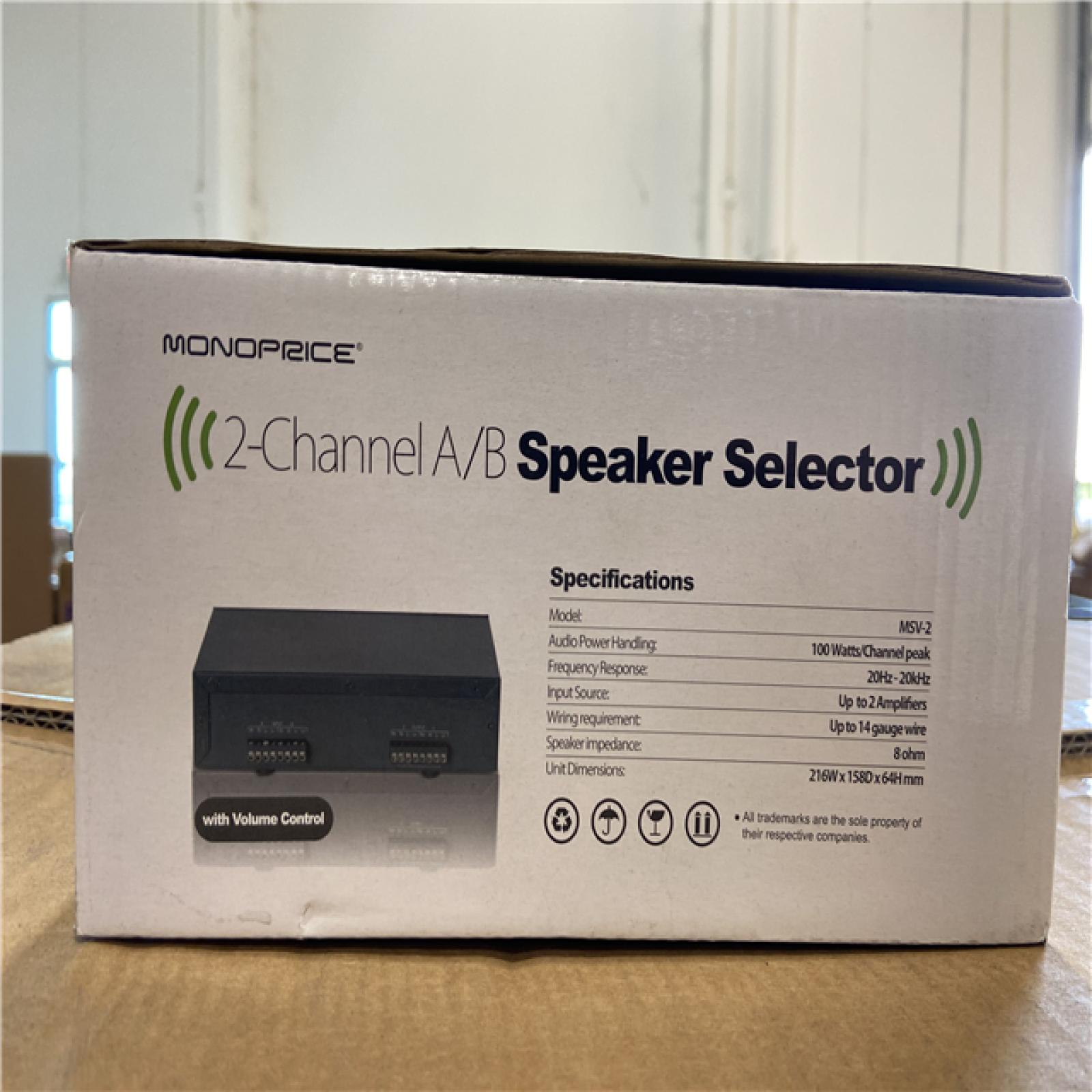 NEW! - Monoprice Dual Source 2-Channel A/B Speaker Selector With Volume Control, Up To 100 Watts Per Channel