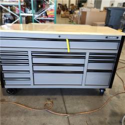 DALLAS LOCATION- Husky Heavy Duty 61 in. W x 23 in. D 15-Drawer Matte Gray Mobile Workbench Cabinet with Solid Wood Top