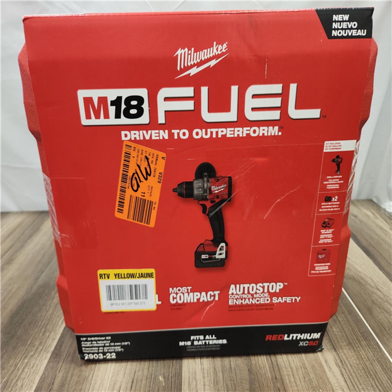 AS-IS  Milwaukee 2903-22 18V M18 FUEL Lithium-Ion Brushless Cordless 1/2 Drill/Driver Kit 5.0 Ah