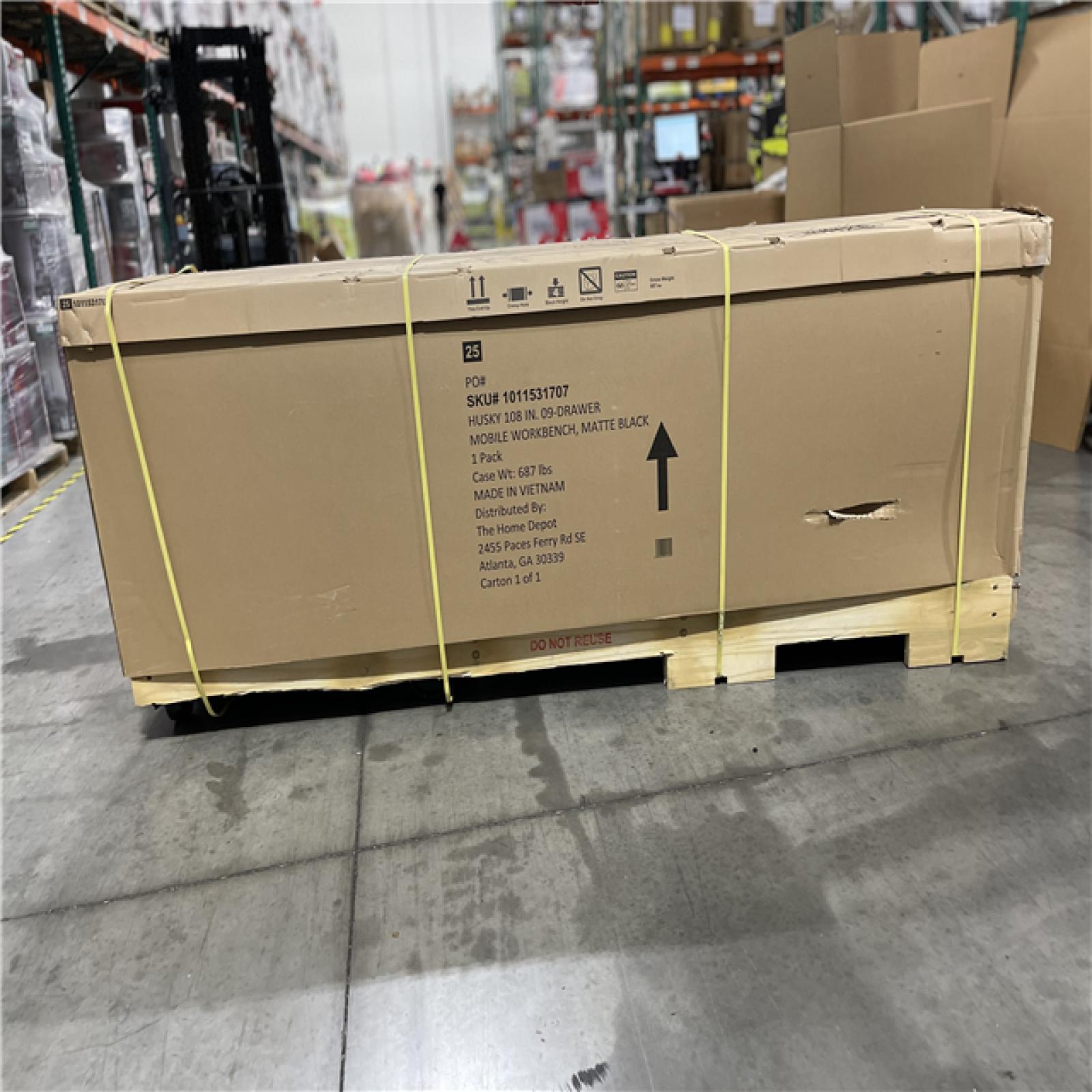 DALLAS LOCATION- AS-IS Husky 108 in. W x 24 in. D 9-Drawer Heavy-Duty Mobile Workbench with Stainless Steel Top in Matte Black