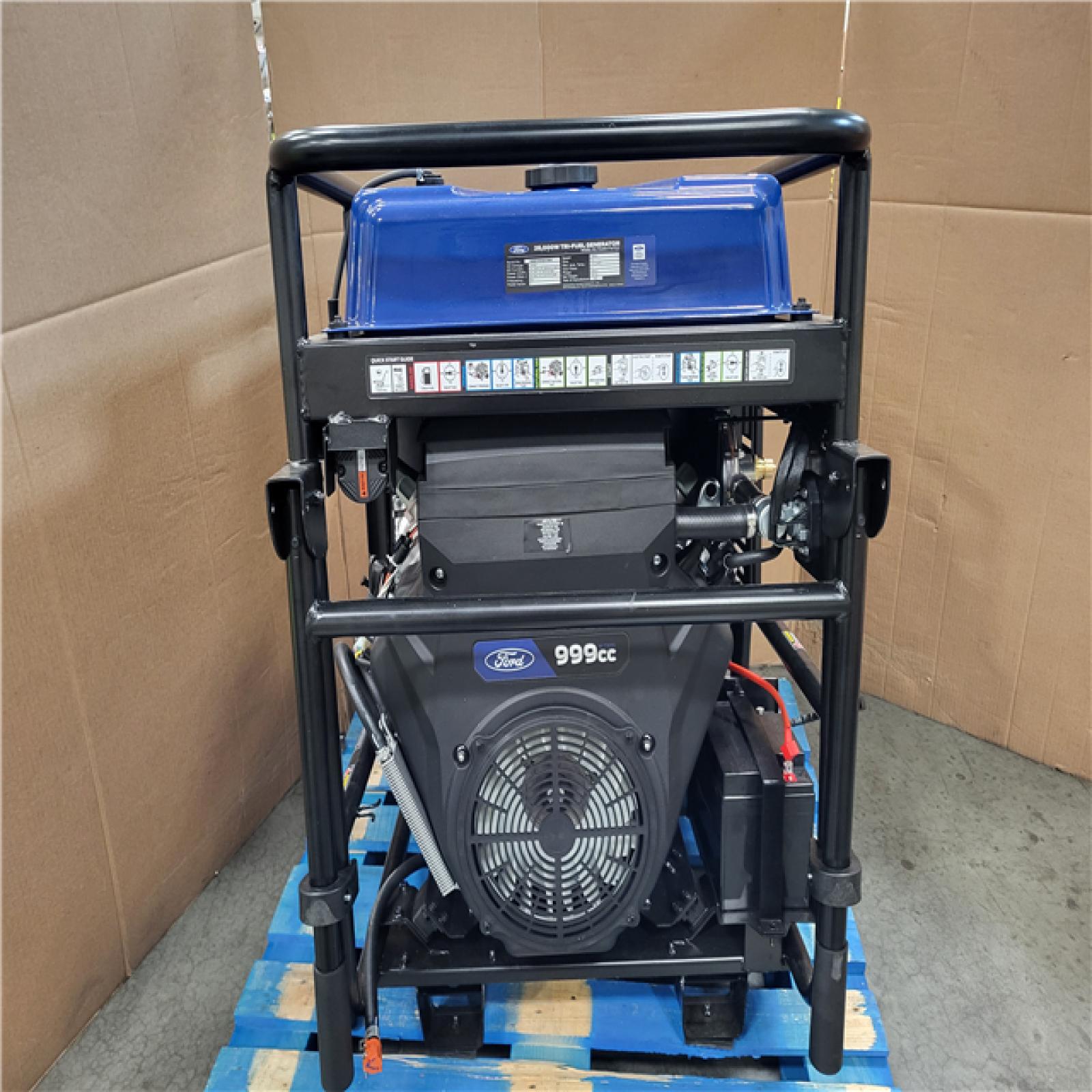 CALIFORNIA AS-IS LIKE NEW  FORD 28 000-WATT ELECTRIC SWITCH AND REMOTE START TRI-FUEL GASOLINE AND PROPANE PORTABLE GENERATOR