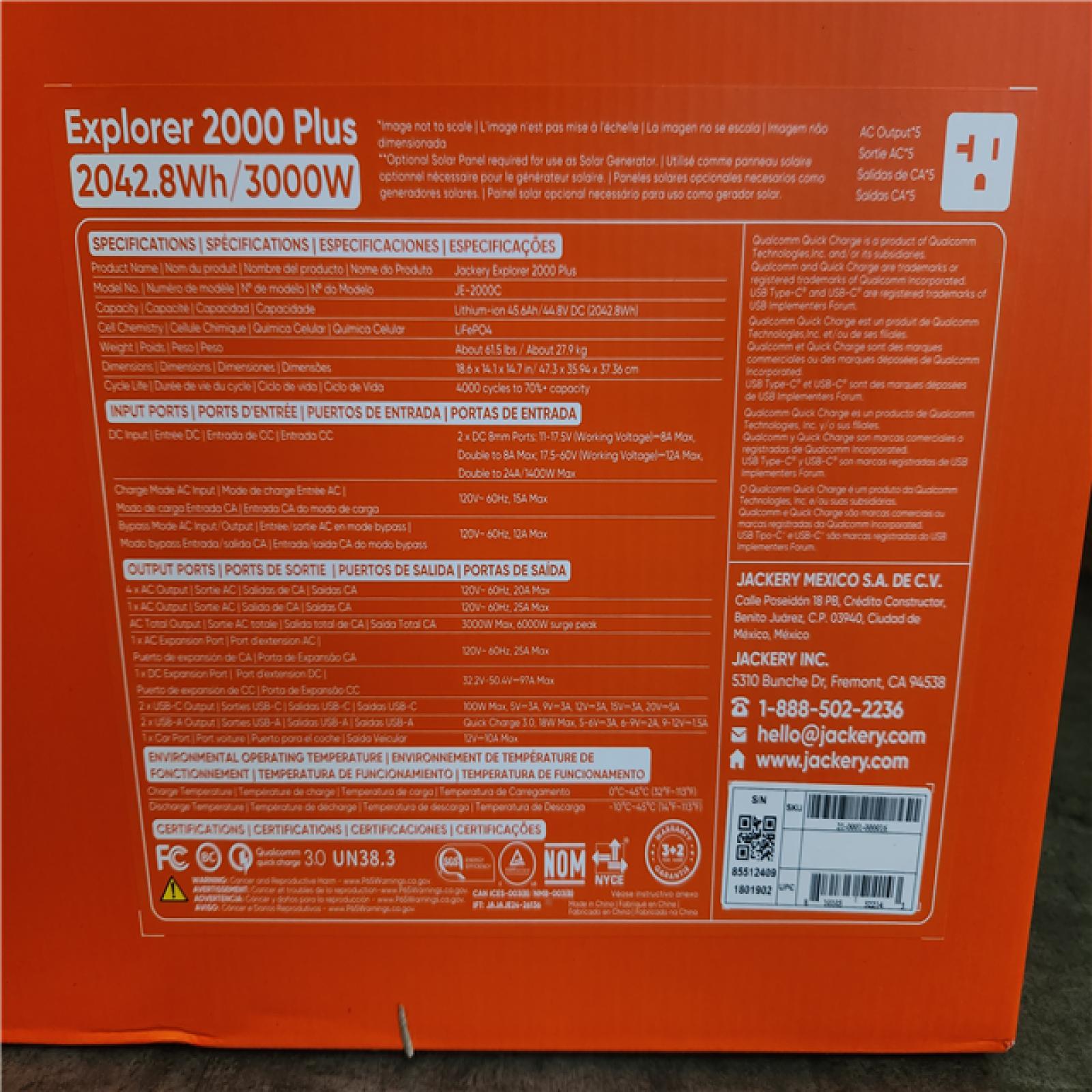 Phoenix NEW Jackery Solar Generator Explorer 2000 2042.8Wh/3000W  Model No.JE-2000C (SEALED)