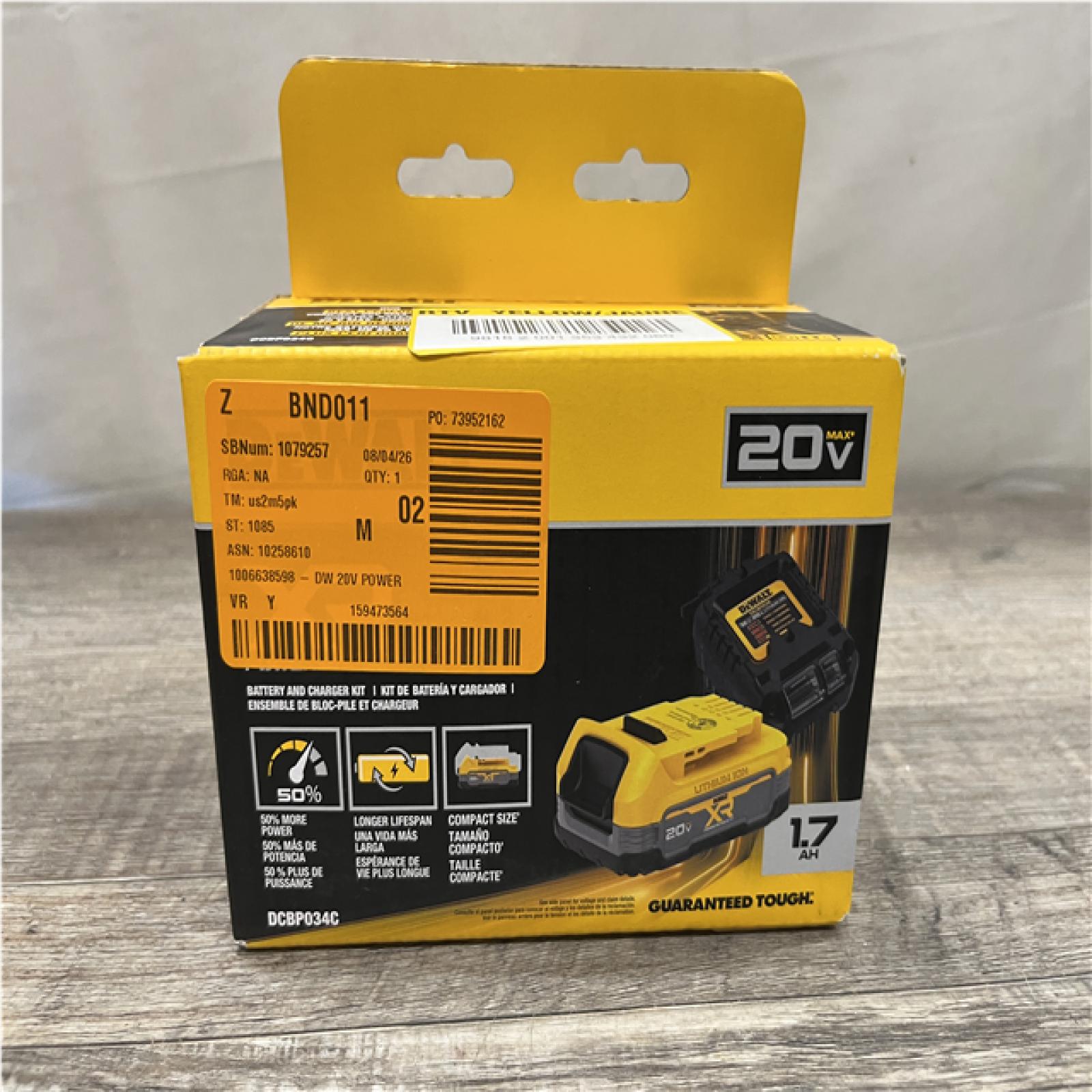 NEW - DEWALT 20V MAX XR POWERSTACK Lithium-Ion Battery Starter Kit with 1.7Ah Battery and Charger